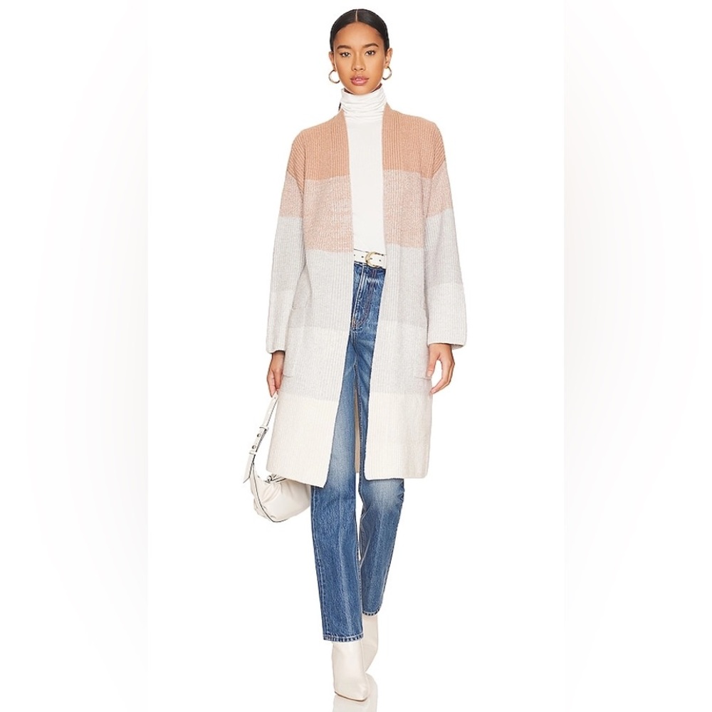 Spiritual Gangster Colorblock Open-Front Cardigan — Blush, Light Gray, Cream